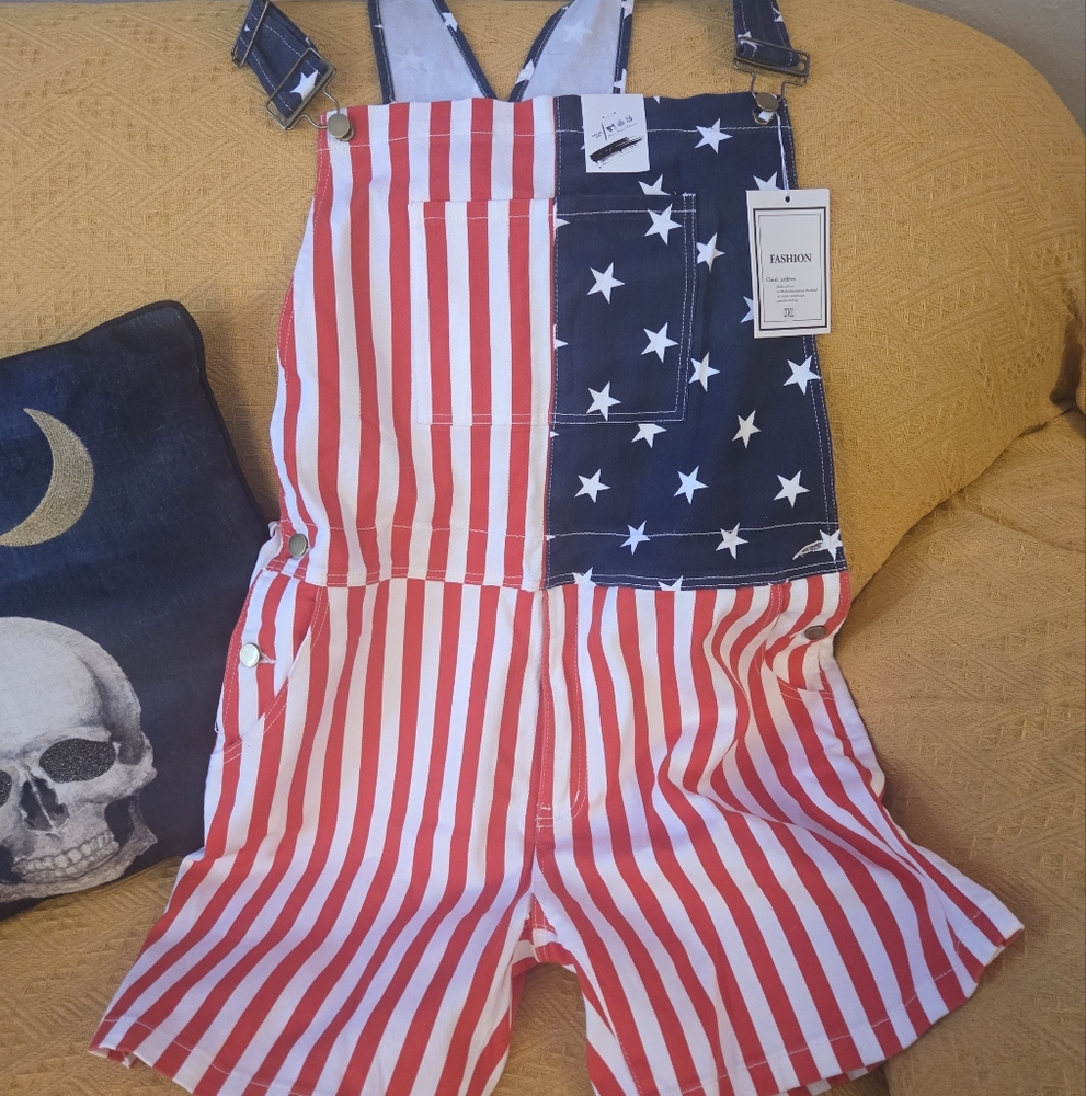 Patriotic Striped and Stars Overalls USA FLAG